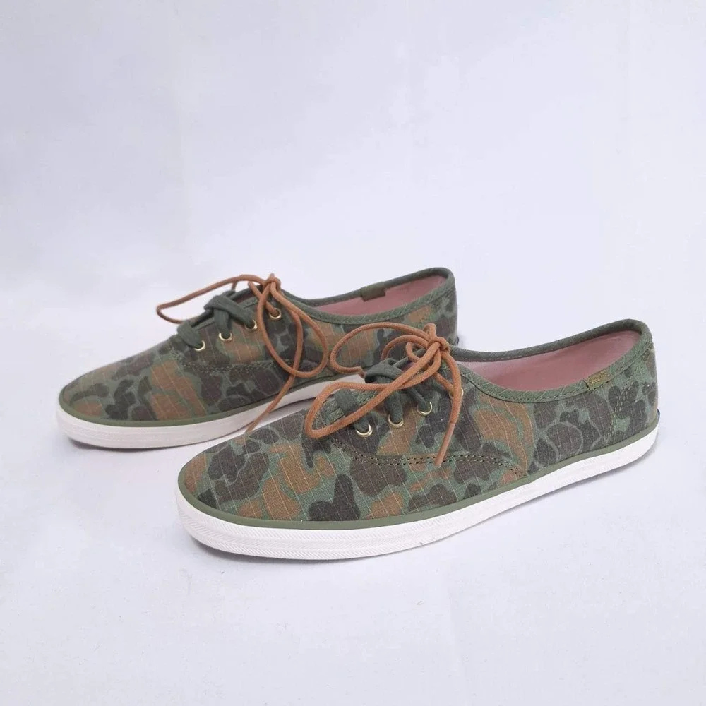 Keds Camouflage Canvas Sneakers Women's Sz 7 Lace Up Low Top‎ Shoes WF55604M NIB